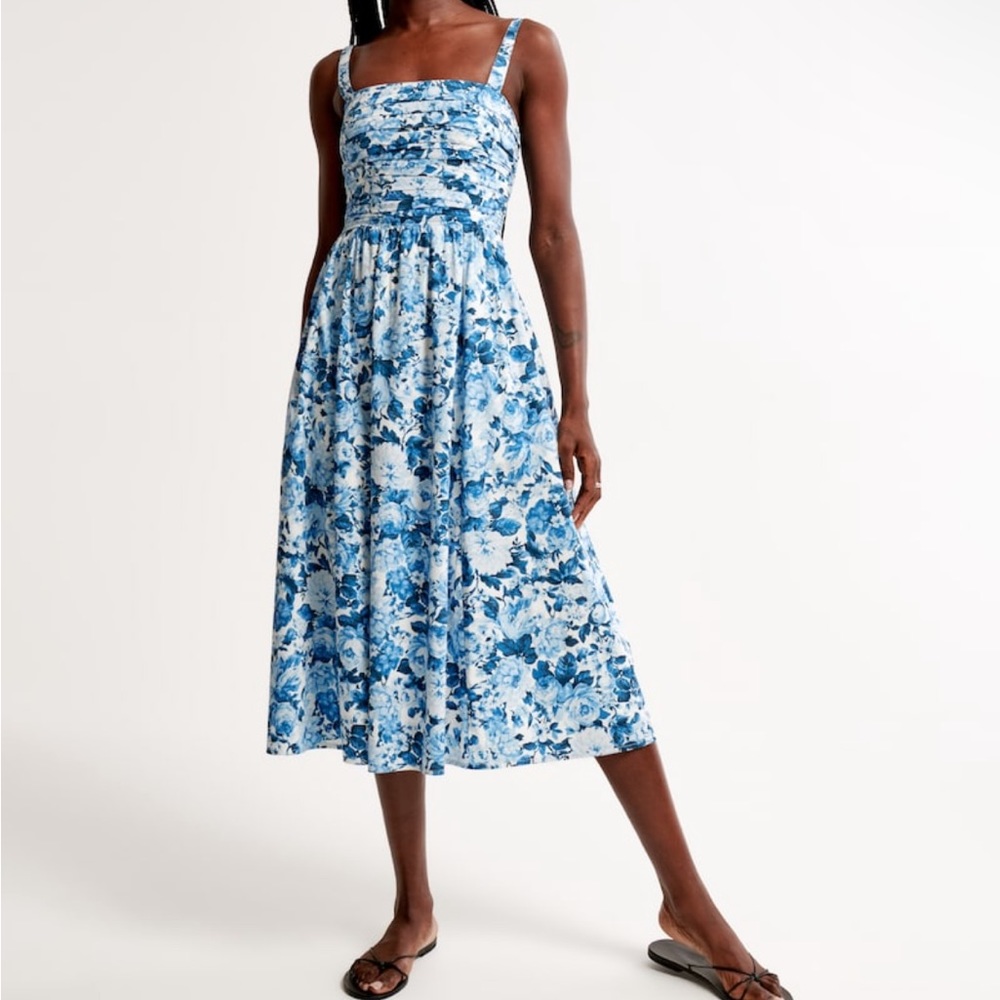 NWT Abercrombie Emerson Poplin Wide Strap Midi Dress